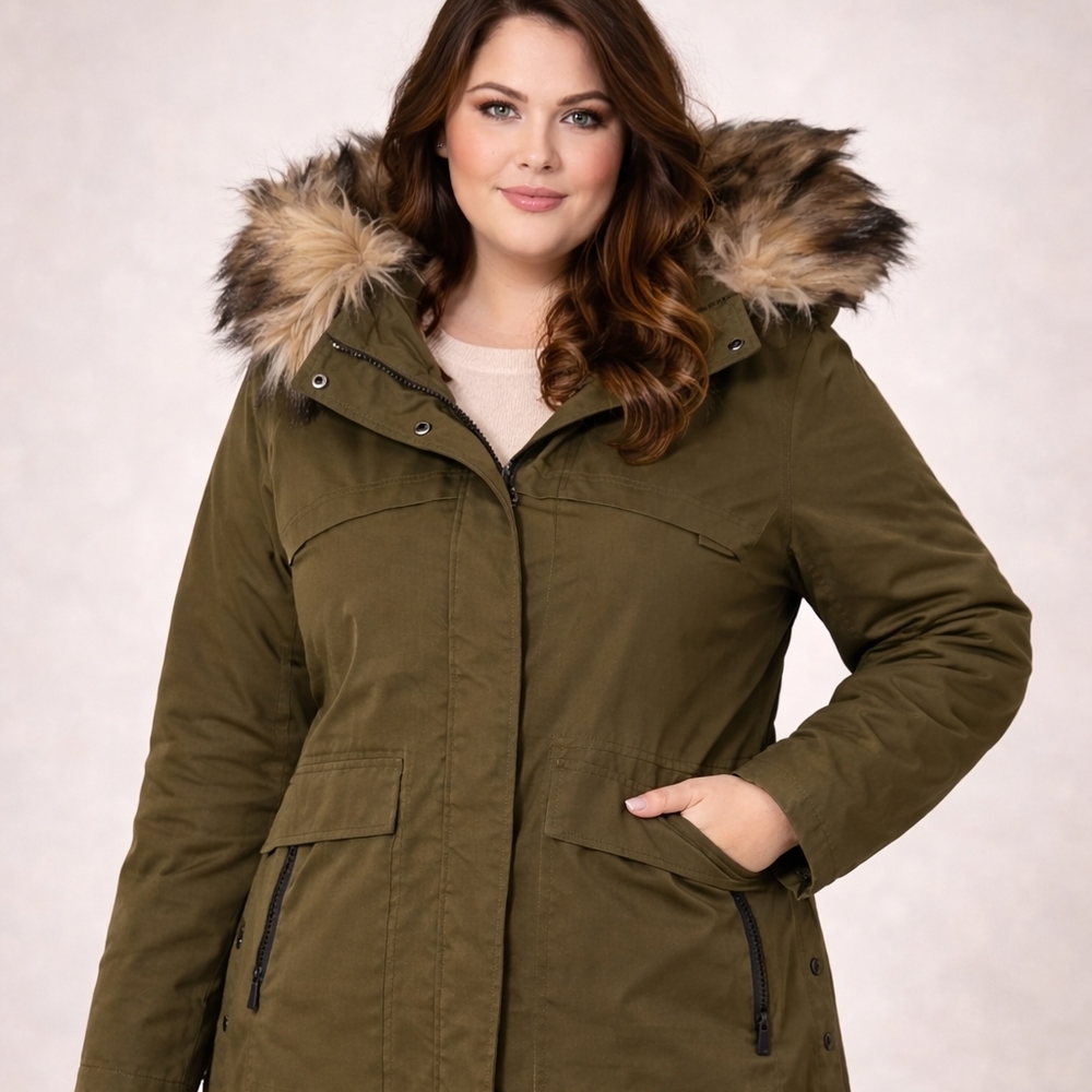 NWT Martha Stewart ✨️Olive Coat with Faux Fur Hood
